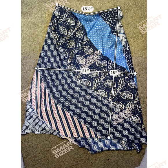 Boho Patchwork Handkerchief Hem Midi Skirt Navy Blue Paisley Mixed Print Women - Picture 4 of 4